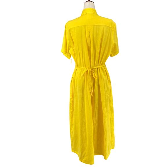 Vtg 80s 90s Two Potato Button Down Tie Back Short Sleeve Maxi Dress M Yellow NOS - Picture 3 of 16